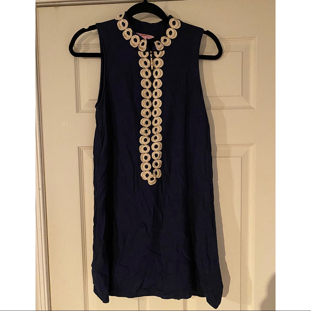 Lilly Pulitzer navy and gold Jane dress